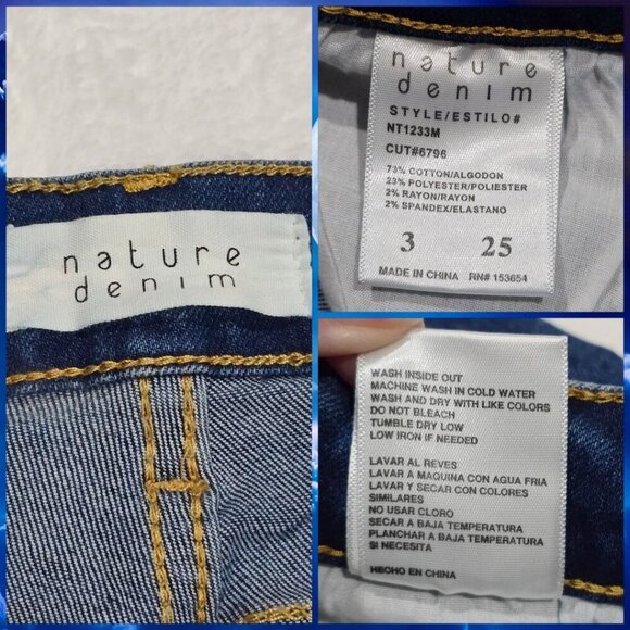 Nature Denim ✦ Distressed Skinny Jeans ✦ Mid-Rise Dark Wash Ripped Details Sz 25 - Picture 10 of 14